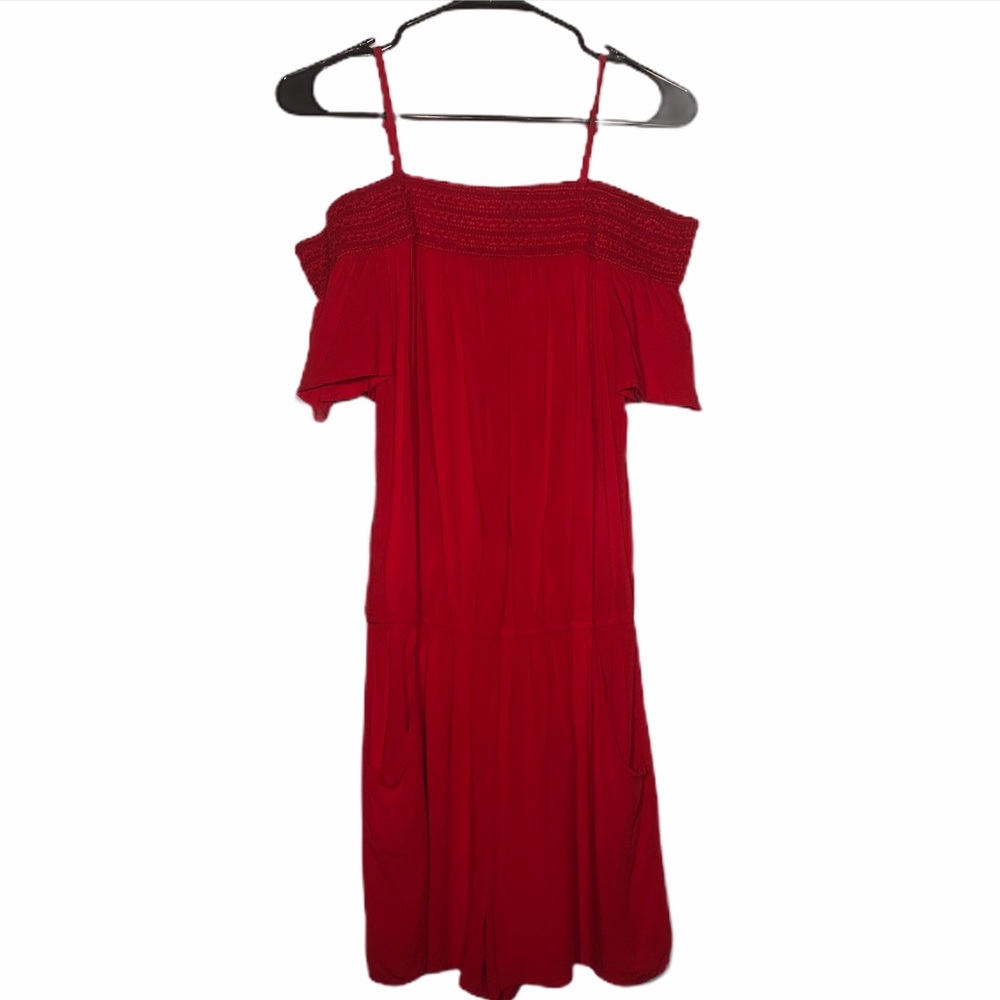 By & By Red Off the Shoulder Romper- Size Large